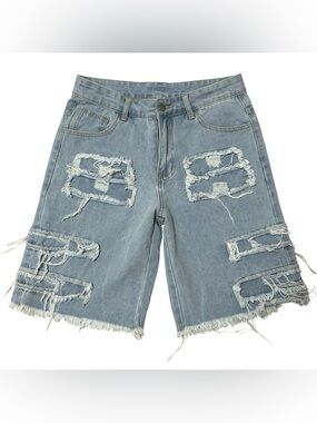Men's Distressed Denim Shorts - Light Blue Size XS